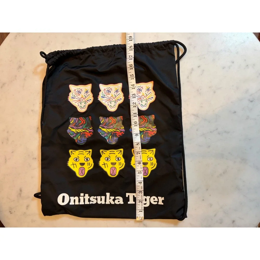 Onitsuka Tiger Black Drawstring Cinch Backpack Bag Tiger Graphic Print